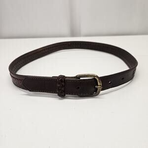 Vtg Brown Leather Distressed Western Belt Brass Buckle Unisex 29-33" Medium